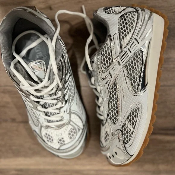 Bottega Style White and Gray Athletic Sneakers - Picture 2 of 6
